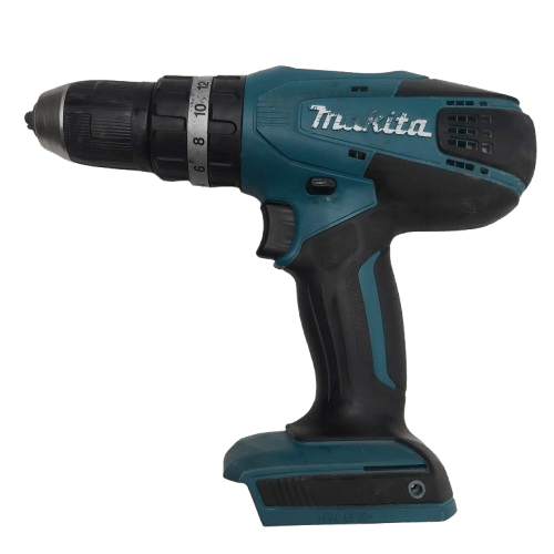 Makita 18v Hammer Drill HP457D *SKIN ONLY*, Green, Good Condition, Name Engraved on Front of Base