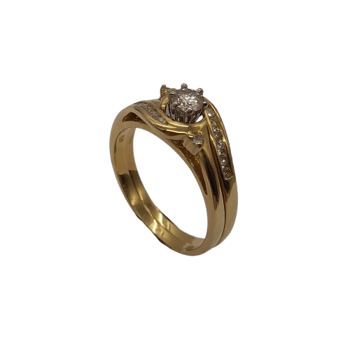 Ladies 18ct Yellow & White Gold 17 Stone Diamonds 2 Ring Set 0.40ct TDW O 7 1/2 With Valuation