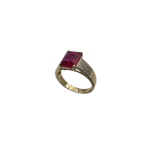 Ladies 9ct Yellow Gold 37 Stone Synthetic Ruby And Diamond Tapered Band Size R,59 With Valuation