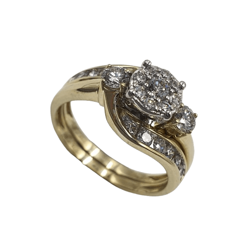 Ladies 9ct Yellow & White Gold Brilliant Cut Diamond Cluster + Channel Set 1.00ct TDW Q Bridal Set With Valuation (MR)