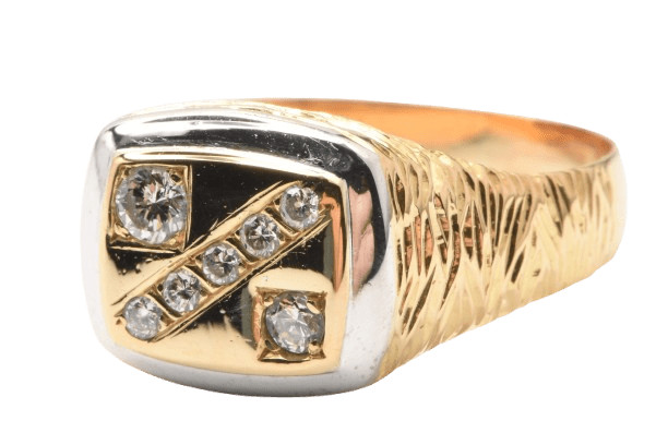 Mens 18ct Yellow and White Gold Brillaint Cut Diamond Square Grain Set Ring 0.35ct TDW Y With Valuation