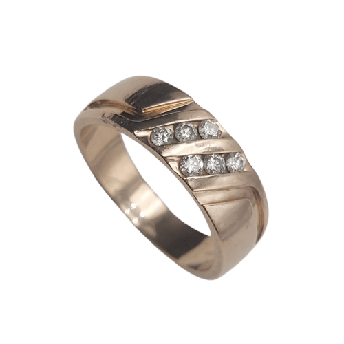 10ct Rose Gold Thick Band Ring – 5.9g – Size T½ – 8mm Wide – Set with 6 x 0.03ct Diamonds