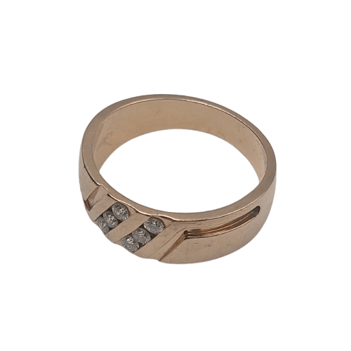 10ct Rose Gold Thick Band Ring – 5.9g – Size T½ – 8mm Wide – Set with 6 x 0.03ct Diamonds