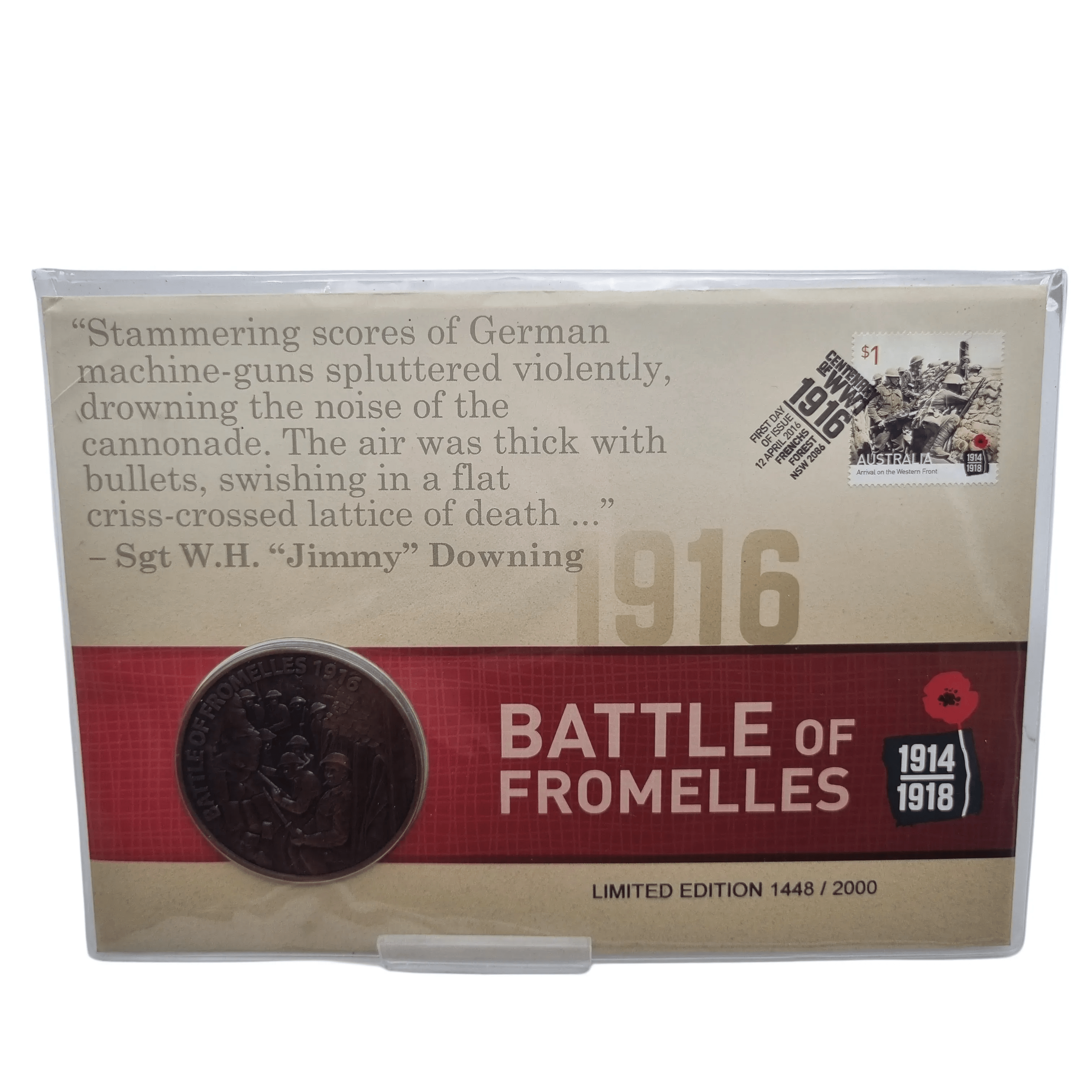 Australia 2016 Battle of Fromelles Medallion Limited Edition # 1448/2000