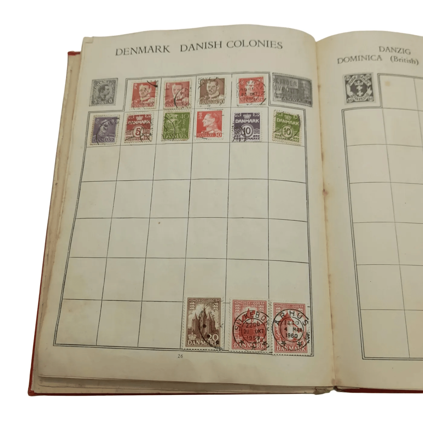 Global Stamp Album Red Book With Stamps From Varying Countries Including: Australia, New Zealand, Bulgaria, Canada, Czech, Denmark, France, UK, Asia, Hungary, Ireland etc (WR 1350167)