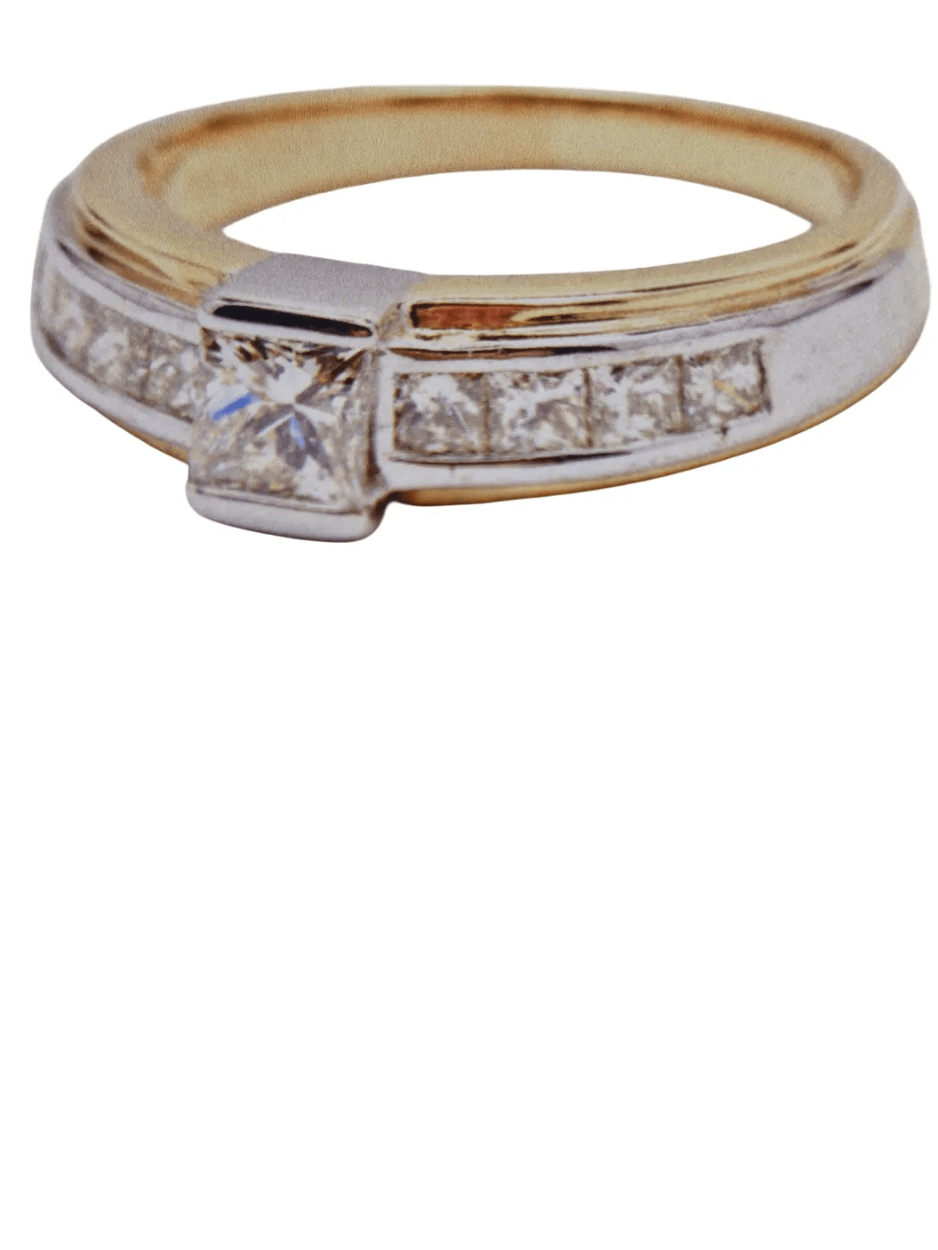 Ladies 18ct Yellow & White Gold 9 Diamonds Ring Princess Cut 1.00CT TDW N 7 With Valuation (WL 1278090)