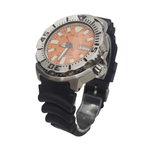 Men’s Seiko Monster 7S26-0350 – Black Plastic Band – Orange Dial – 4cm Face