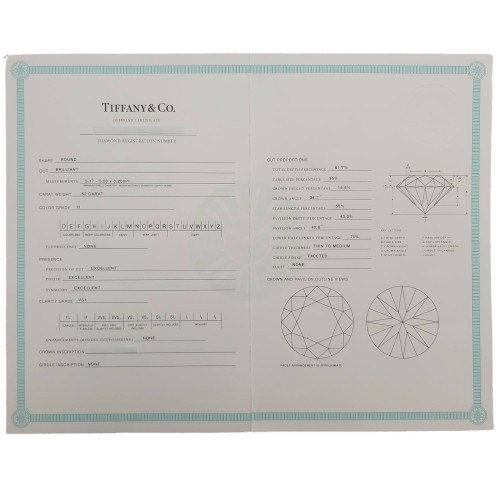 Tiffany & Co. Platinum Solitaire Ring – 0.52ct H/VS1 Diamond – Size 51 – Valued at $8,250 – With Certificate