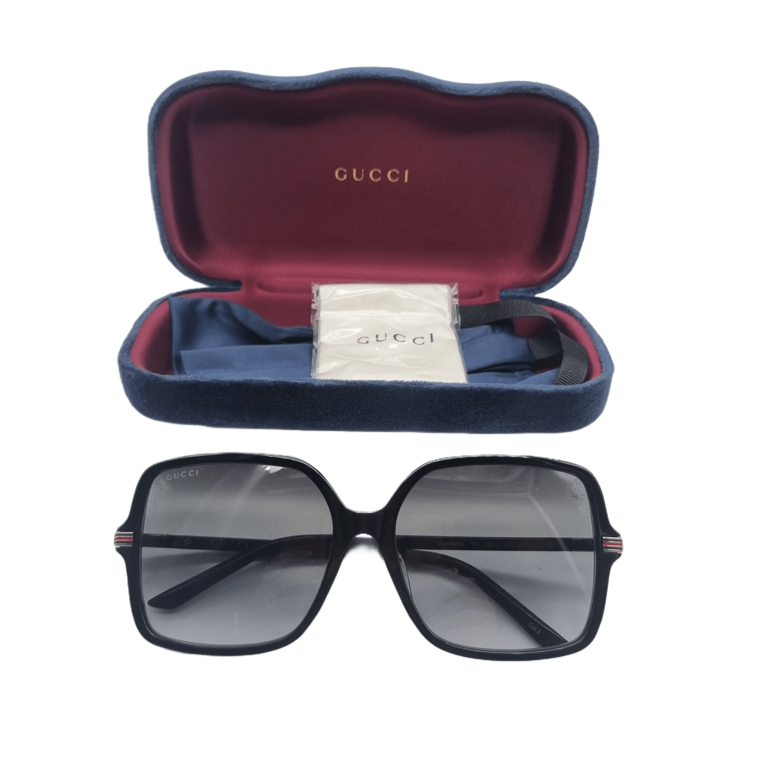 Gucci Women’s Gg1448sa Black Rectangle Sunglasses + Case + Cloth + Receipt