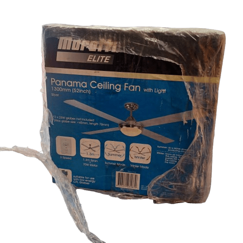 Moretti Elite Fan Panama, Silver, 1300mm With Light, Unopened In Box (LE 1356296)