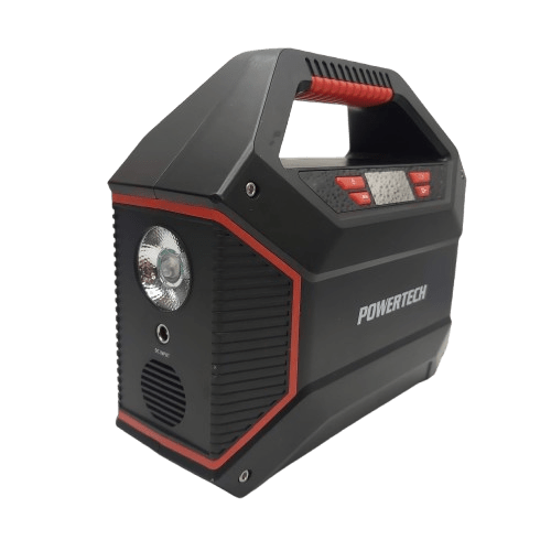 POWERTECH Portable Power Centre 42Ah – 155Wh Li-ion, 100W Inverter, USB/USB-C/DC – Black, In Box w/ Car Power Supply