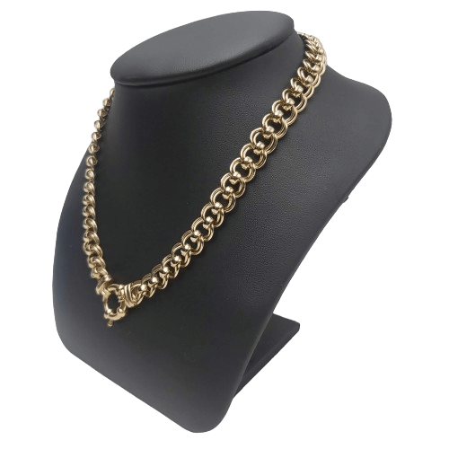 9ct Yellow Gold Beaded Double Curb Necklace – 64.25g – 44cm Length – 1.1cm Wide – Bolt Ring Clasp