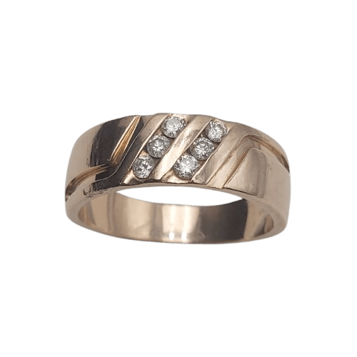 10ct Rose Gold Thick Band Ring – 5.9g – Size T½ – 8mm Wide – Set with 6 x 0.03ct Diamonds
