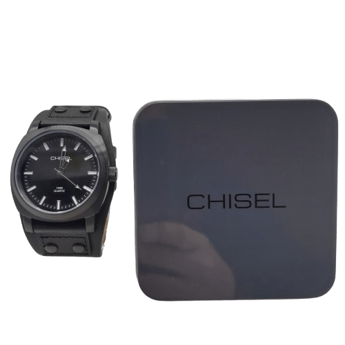 Mens Black Leather Chisel Watch With Box (WR-1347360)
