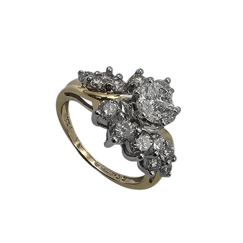 Ladies 14ct Yellow Gold Trillian & Brillaint Cut Diamond Ring 1.86 TDW M WIth Valuation (MR)