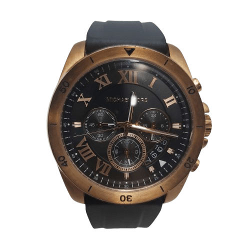 Michael Kors MK-8436 Analog Watch, Black And Gold Face, Rubber Straps, Good Condition