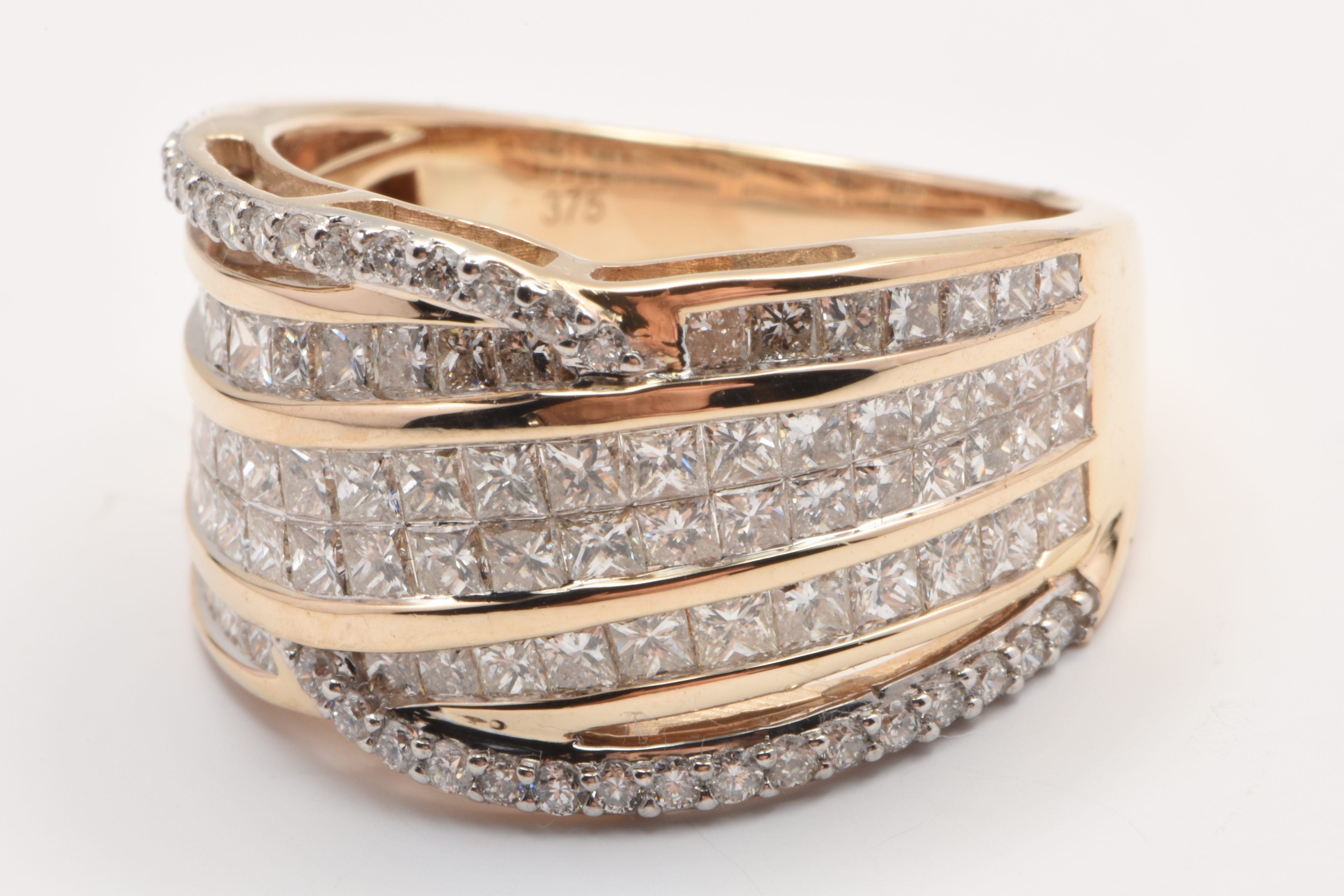 Ladies 9ct Yellow Gold 110 Princess Cut Diamond Ring TDW 0.61ct Size N 1/2
