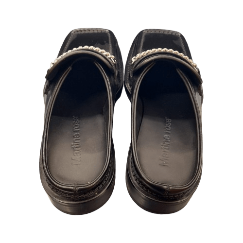 Martine Rose Square Toe Mule, Size 37, Black High Shine Leather, Silver Chain Accent, Excellent Condition With Box And Dustbag