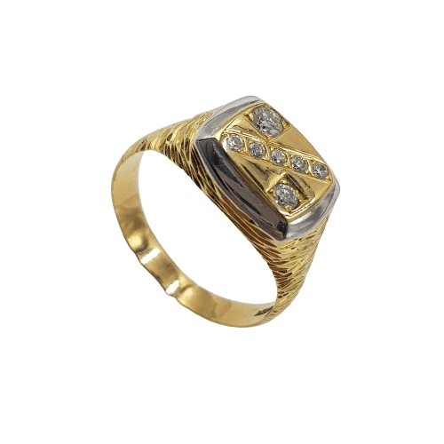 Mens 18ct Yellow and White Gold Brillaint Cut Diamond Square Grain Set Ring 0.35ct TDW Y With Valuation