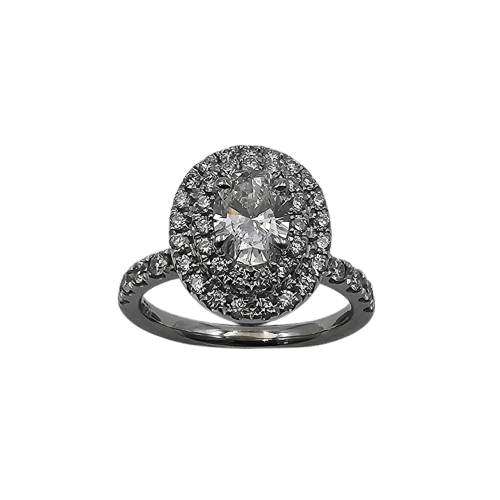 Ladies 18ct White Gold Oval Brilliant Cut Diamond Cluster Ring With Grain Set V Galllery 1.45ct TDW L 1/2 With Valuation (MR)