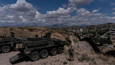 A man is halted climbing the US-Mexico border wall. Under new Trump rules, US troops sound the alarm A man is halted climbing the US-Mexico border wall. Under new Trump rules, US troops sound the alarm