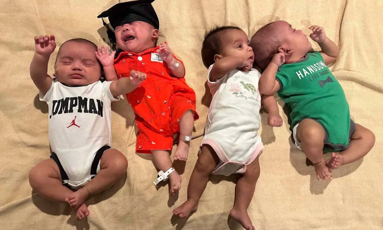 Mom of 7 ‘Couldn’t Believe’ She Was Pregnant with Ultra-Rare Quadruplets, 3 of Whom Are Identical (Exclusive) Mom of 7 ‘Couldn’t Believe’ She Was Pregnant with Ultra-Rare Quadruplets, 3 of Whom Are Identical (Exclusive)