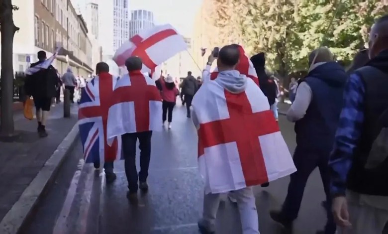 More than 100,000 people pack streets of central London in march organized by far-right activist More than 100,000 people pack streets of central London in march organized by far-right activist