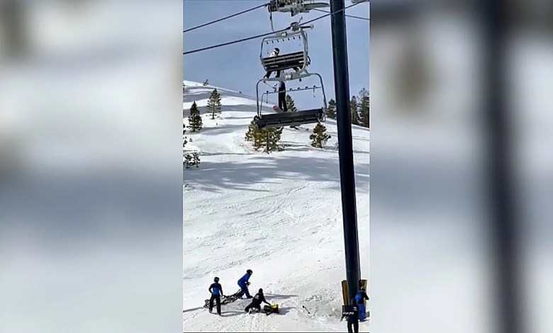 Girl, 12, dangles from ski chairlift in California before crashing to ground in terrifying video Girl, 12, dangles from ski chairlift in California before crashing to ground in terrifying video