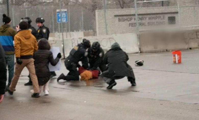 Federal agents arrest protester in costume after they danced in front of federal building Federal agents arrest protester in costume after they danced in front of federal building