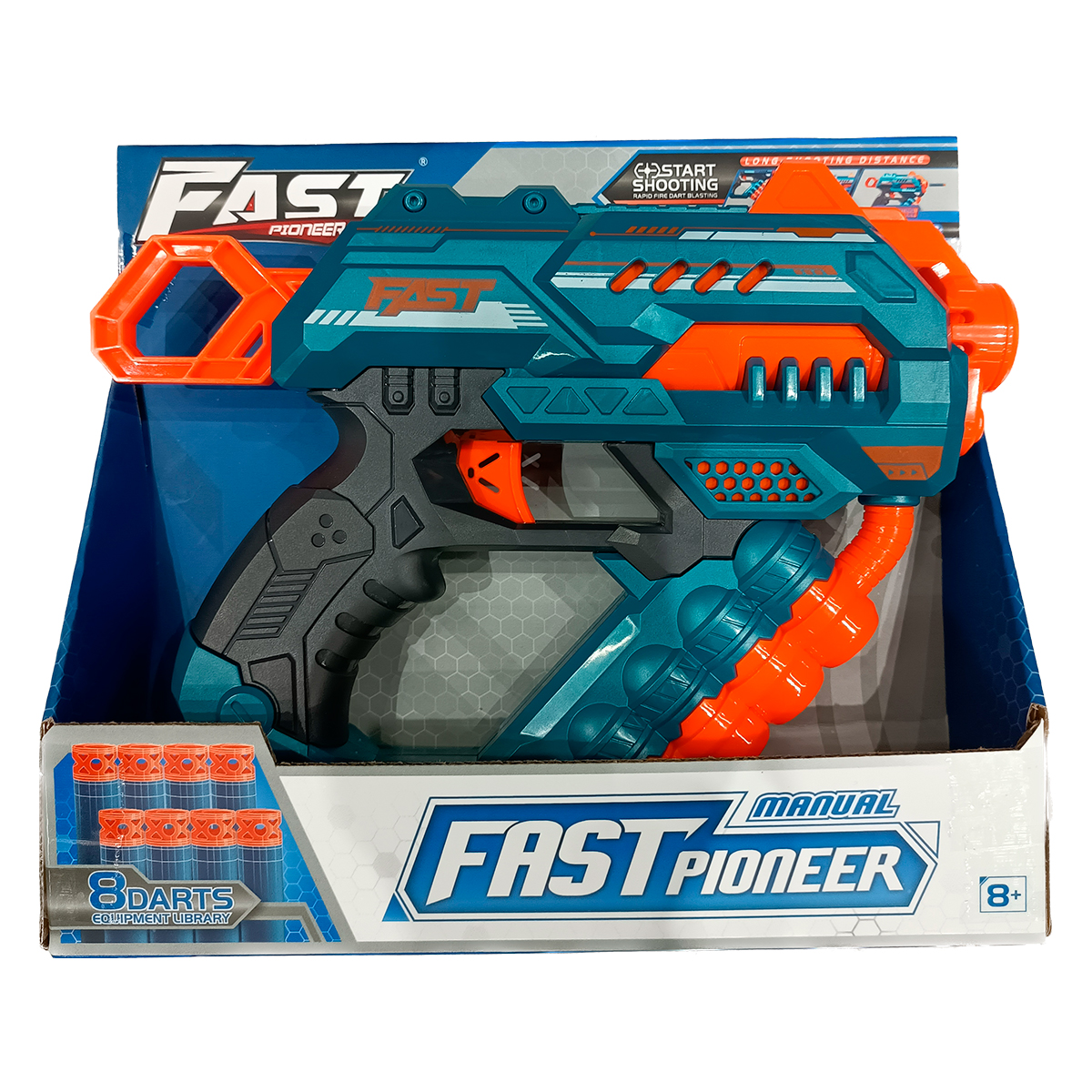 JUGUETE PISTOLA 8 DARDOS AZUL