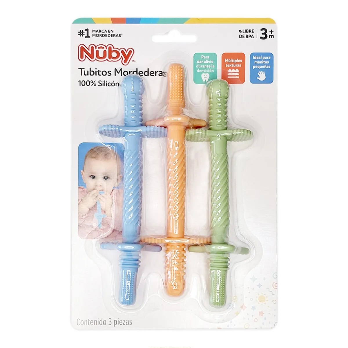 MORDEDERA NUBY TUBITOS SILIC 3PZ MORDEDERA NUBY TUBITOS SILIC 3PZ
