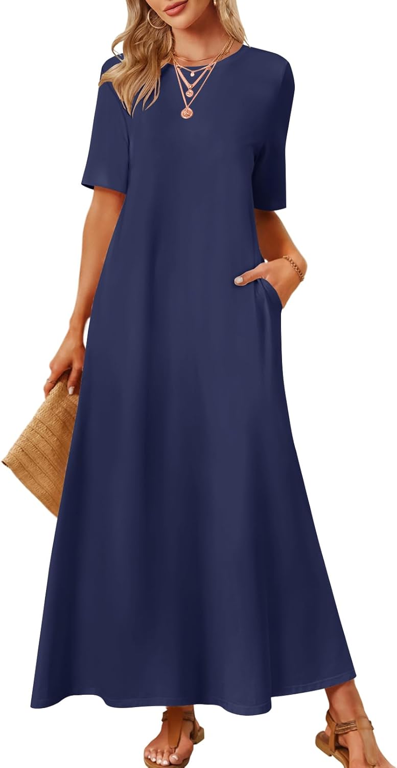 MEROKEETY Women’s 2025 Spring Summer Casual Maxi Dress Beach Vacation Short Sleeve Crewneck Basic Long T Shirt Dresses MEROKEETY Women’s 2025 Spring Summer Casual Maxi Dress Beach Vacation Short Sleeve Crewneck Basic Long T Shirt Dresses