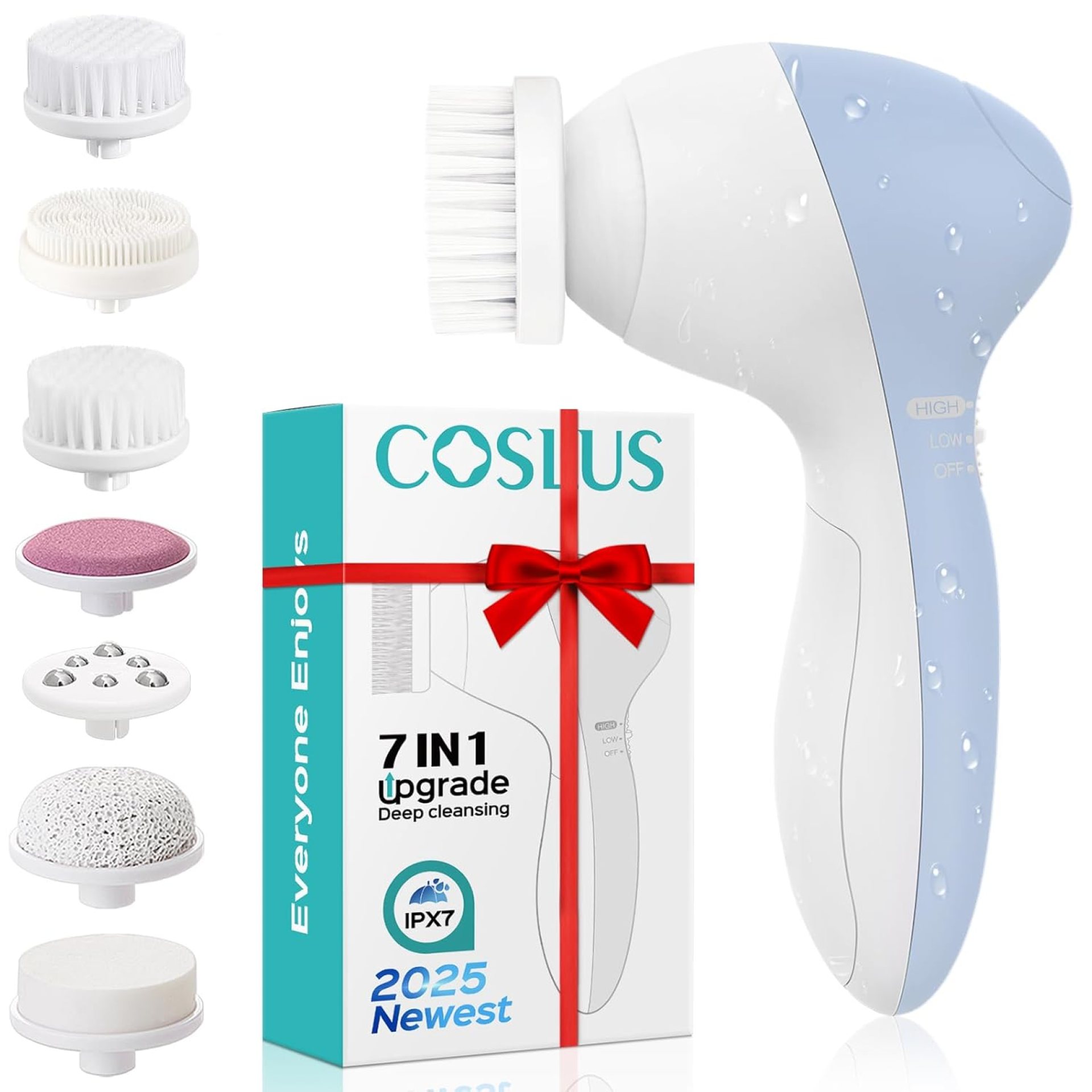 COSLUS Facial Cleansing Brush Silicone Face Scrubber: 7 in 1 FBS-D Electric Exfoliating Rotating Massage Device Waterproof Deep Cleaning Exfoliation Spa Machine – Electronic Skin Care Wash System COSLUS Facial Cleansing Brush Silicone Face Scrubber: 7 in 1 FBS-D Electric Exfoliating Rotating Massage Device Waterproof Deep Cleaning Exfoliation Spa Machine – Electronic Skin Care Wash System