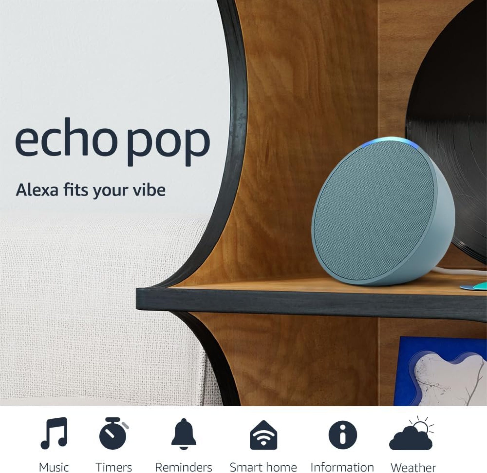 Amazon Echo Pop (newest model), Our smallest Alexa speaker, Fits in any room, Midnight Teal Amazon Echo Pop (newest model), Our smallest Alexa speaker, Fits in any room, Midnight Teal
