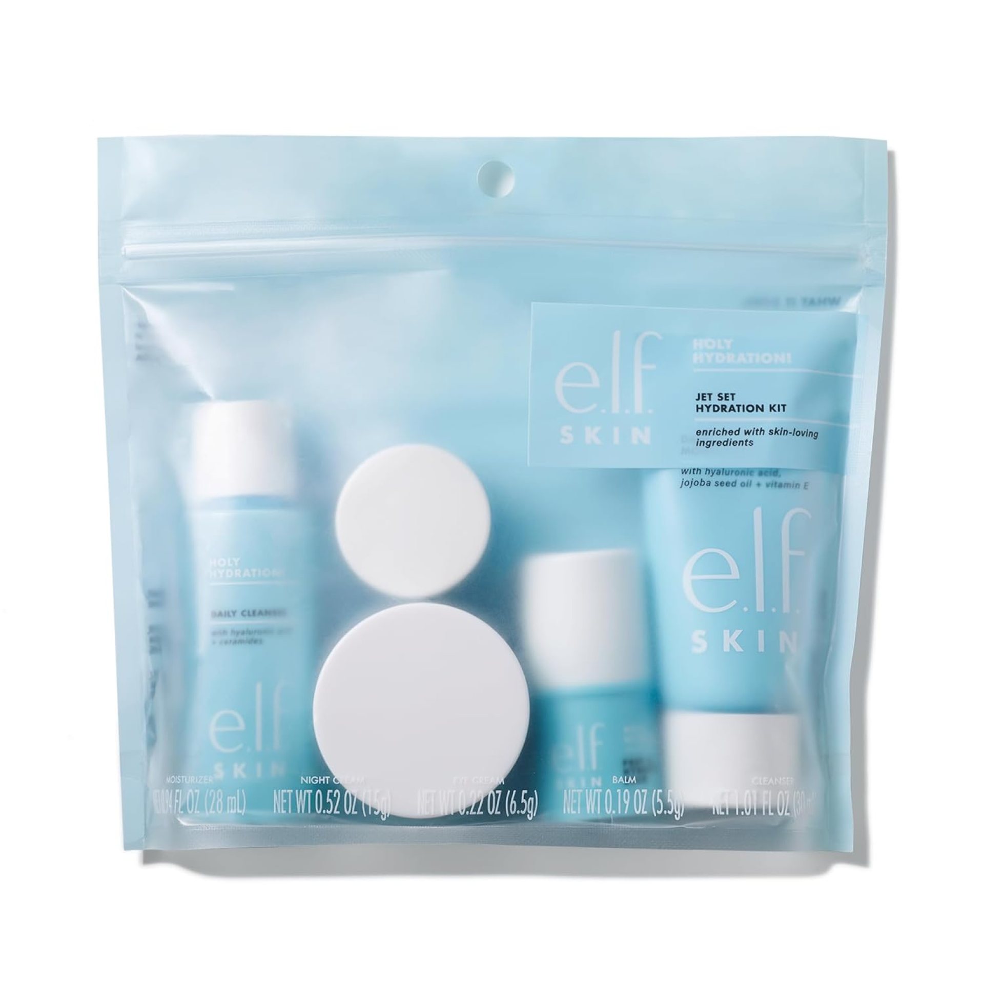 e.l.f. SKIN Holy Hydration! Jet Set Hydration Kit, Travel Friendly Hydrating Skincare Set, Face Cleanser, Balm, Moisturizer, Eye Cream & Night Cream, Vegan & Cruelty-Free e.l.f. SKIN Holy Hydration! Jet Set Hydration Kit, Travel Friendly Hydrating Skincare Set, Face Cleanser, Balm, Moisturizer, Eye Cream & Night Cream, Vegan & Cruelty-Free