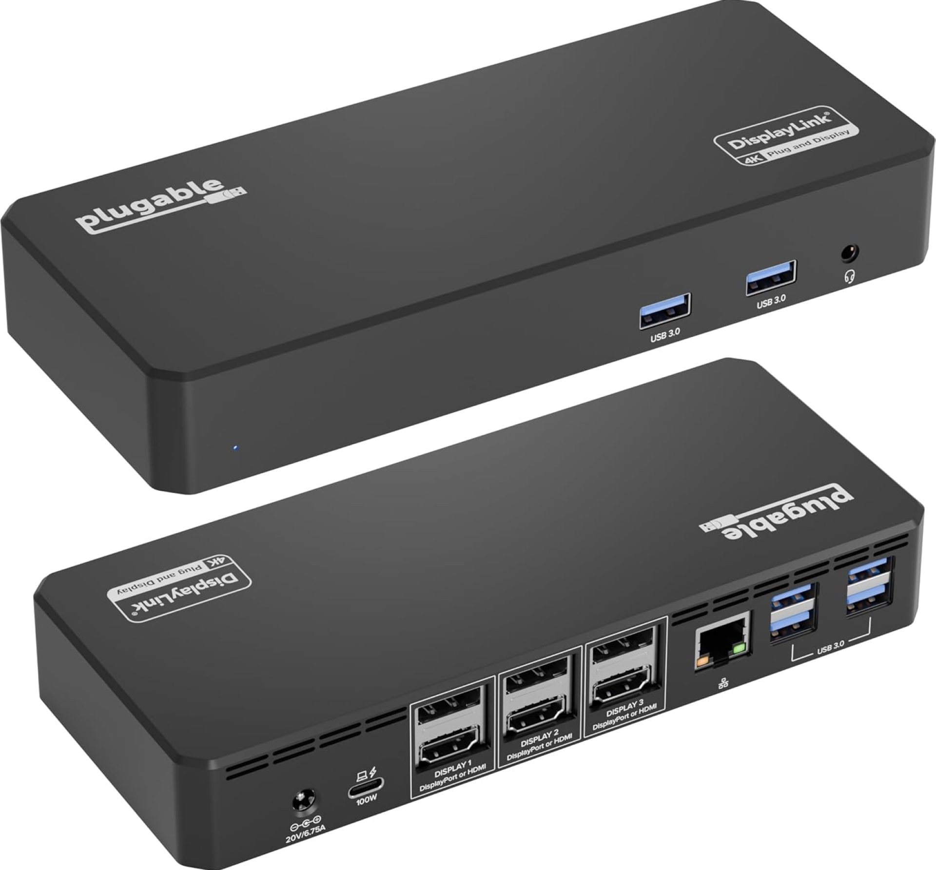 Plugable 12-in-1 USB C Triple Monitor Docking Station, Triple 4K Displays with 3X HDMI or 3X DisplayPort, Compatible with Mac, Windows, Thunderbolt, USB4, USB-C (100W PD, 6X USB Ports, Ethernet) Plugable 12-in-1 USB C Triple Monitor Docking Station, Triple 4K Displays with 3X HDMI or 3X DisplayPort, Compatible with Mac, Windows, Thunderbolt, USB4, USB-C (100W PD, 6X USB Ports, Ethernet)
