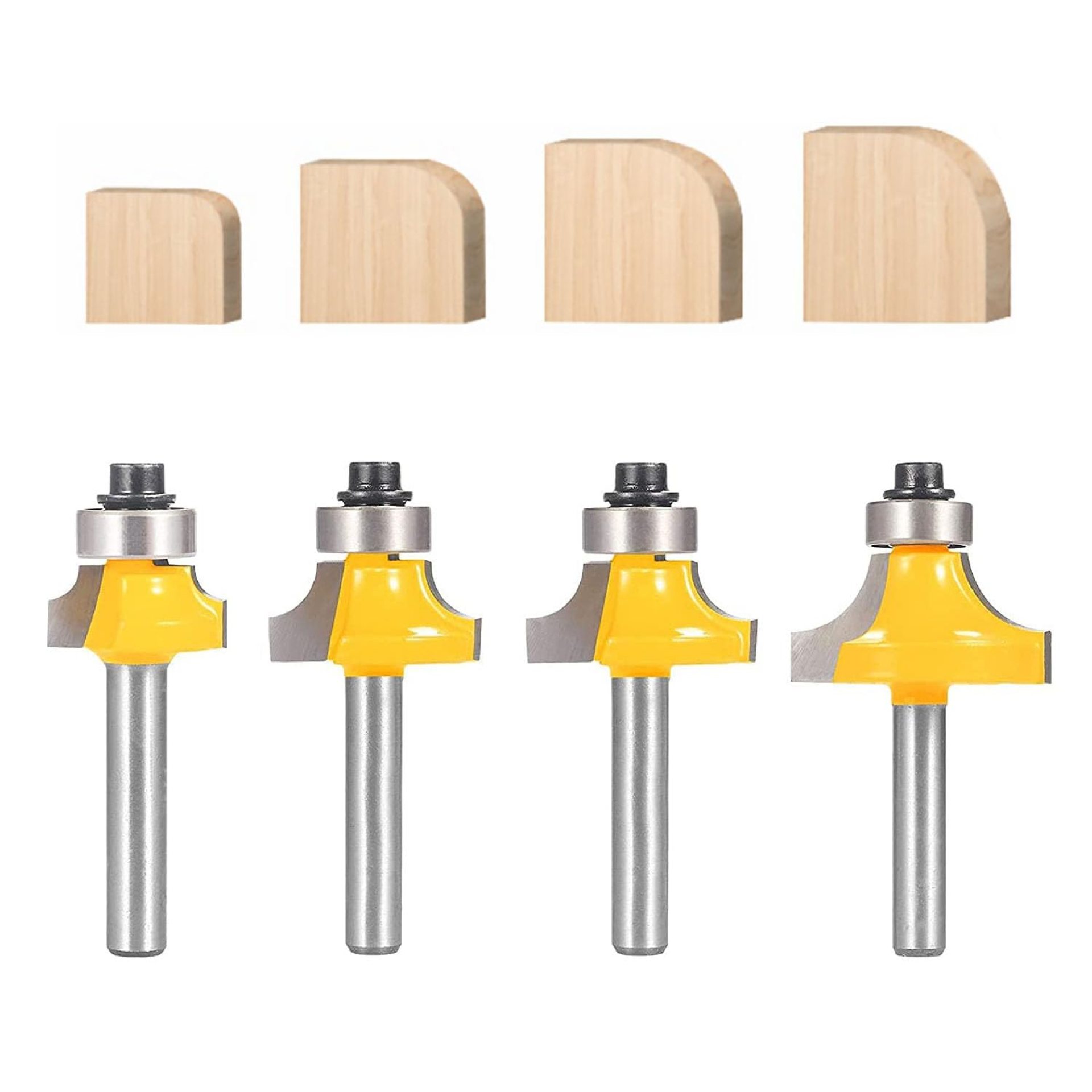 Roundover Router Bit Set,4pcs Router bit Set,1/4 inch Shank,Radius in 1/8″, 1/4″, 3/16″, 5/16″,Bearing Guide for Rounding Edge bit Roundover Router Bit Set,4pcs Router bit Set,1/4 inch Shank,Radius in 1/8″, 1/4″, 3/16″, 5/16″,Bearing Guide for Rounding Edge bit