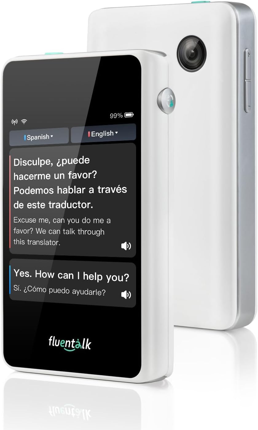 Timekettle, Fluentalk T1 Mini Translator Device No WiFi Needed, Built in 1-Year Global Mobile Data, Supports 40 Languages and Photo Translation, Instant Language Translator for Travelling White Timekettle, Fluentalk T1 Mini Translator Device No WiFi Needed, Built in 1-Year Global Mobile Data, Supports 40 Languages and Photo Translation, Instant Language Translator for Travelling White