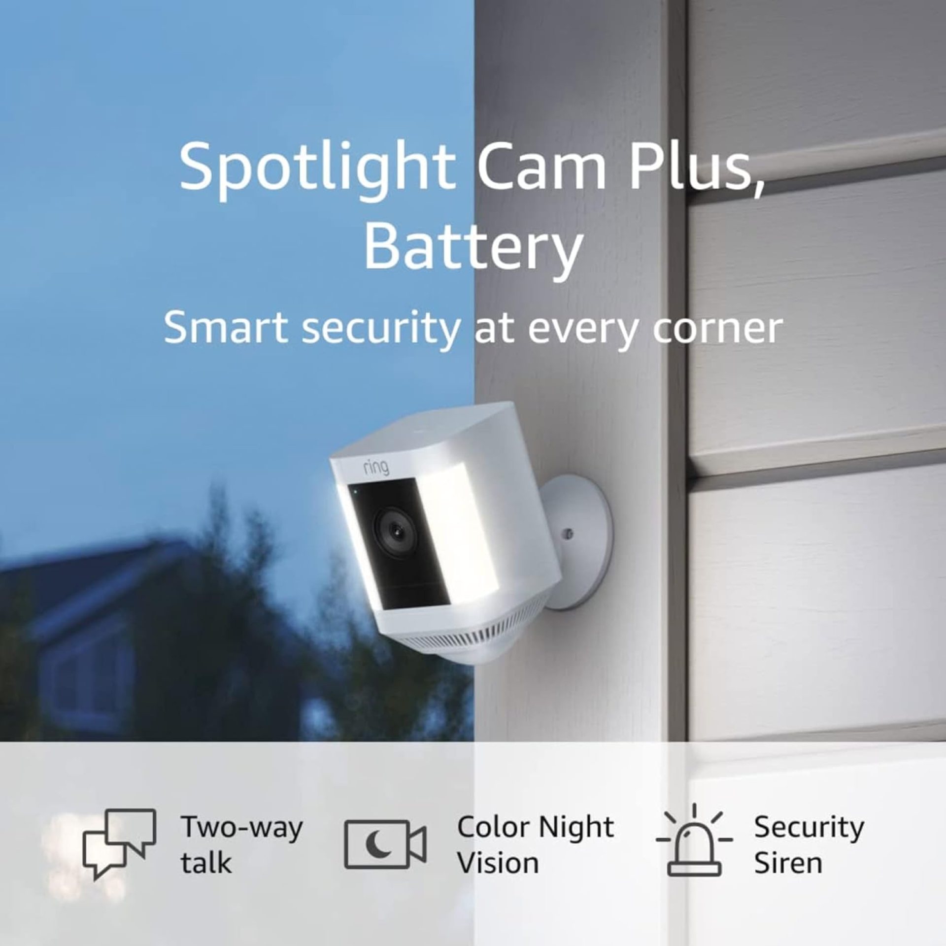 Ring Spotlight Cam Plus, Battery | Two-Way Talk, Color Night Vision, and Security Siren (2022 release) – White Ring Spotlight Cam Plus, Battery | Two-Way Talk, Color Night Vision, and Security Siren (2022 release) – White