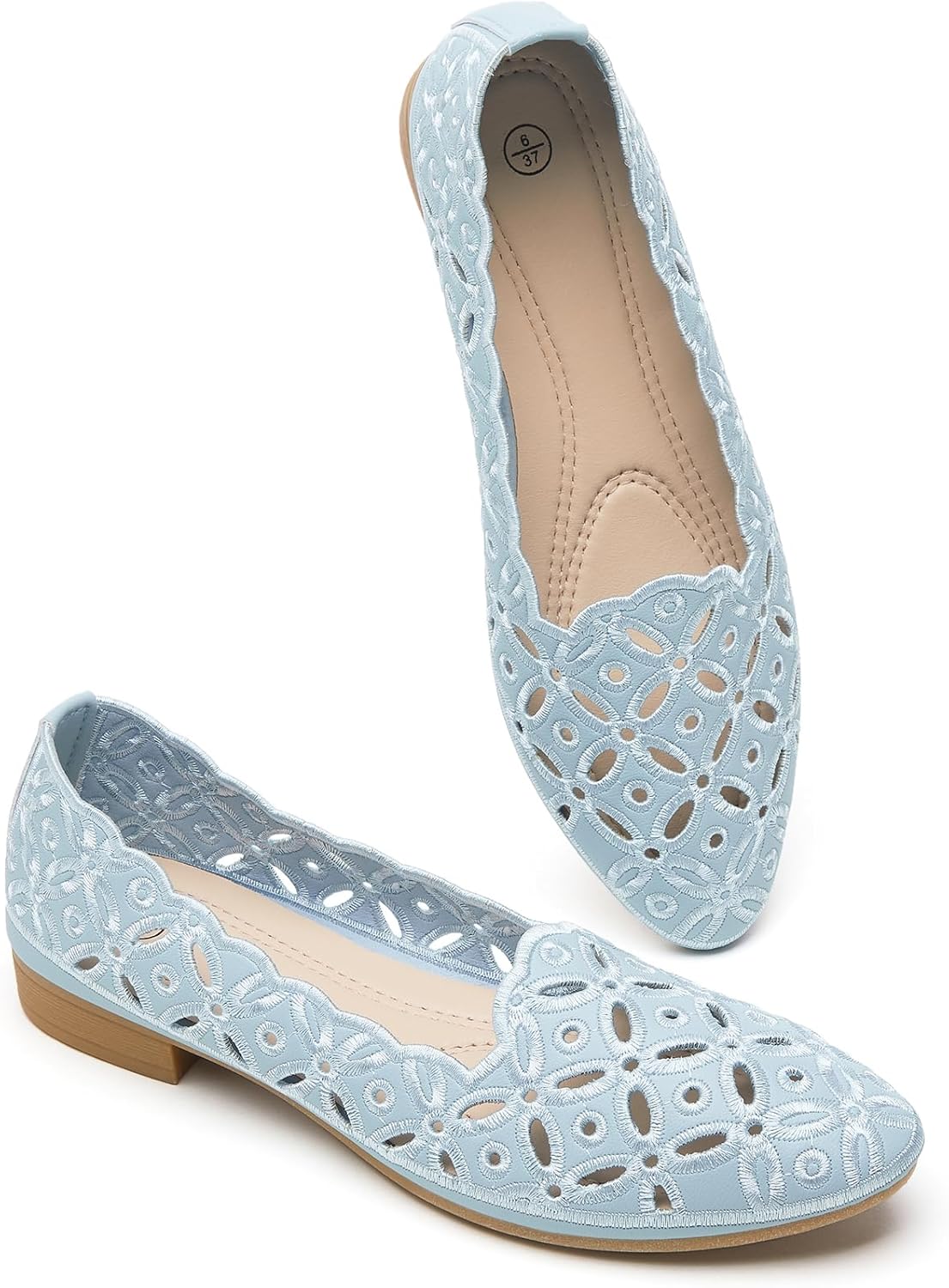 BABUDOG Womens Flats,Black and White Dress Flats with Flower Eyelets,Breathable Ballet Flats BABUDOG Womens Flats,Black and White Dress Flats with Flower Eyelets,Breathable Ballet Flats