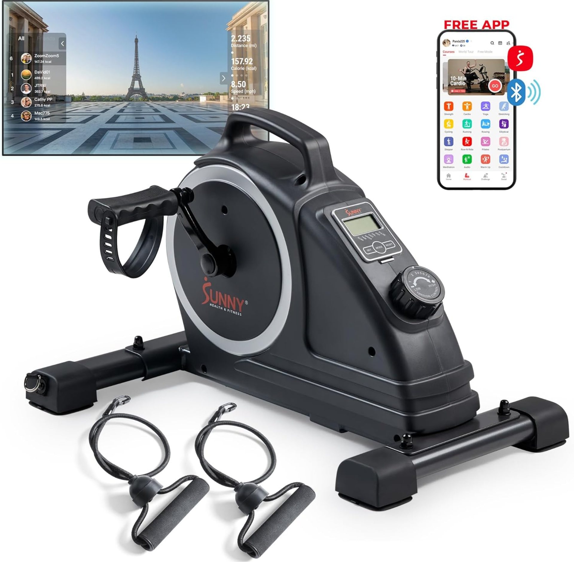 Sunny Health & Fitness Dual Function Under-Desk Bike Trainer, Mini Exercise Machine for Senior Training, Arm/Leg Cardio Cycle Workout, Optional Magnetic, Motorized & Free SunnyFit App Bluetooth Link Sunny Health & Fitness Dual Function Under-Desk Bike Trainer, Mini Exercise Machine for Senior Training, Arm/Leg Cardio Cycle Workout, Optional Magnetic, Motorized & Free SunnyFit App Bluetooth Link