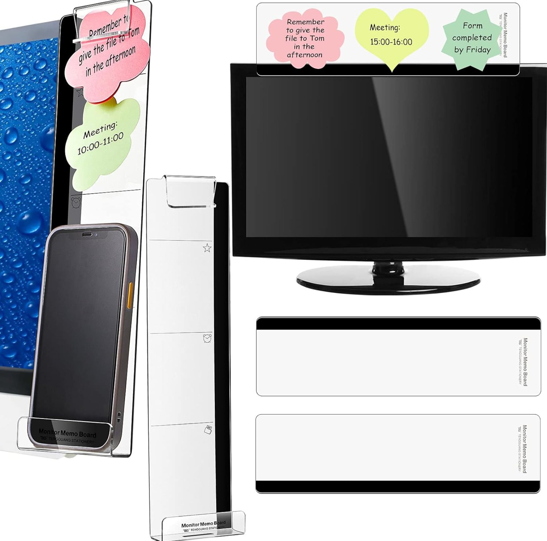 4 Pieces Computer Monitor Message Memo Board Transparent Message Panel Monitor Sticky Memo Note Board Phone Holder for Screen Computer Laptop Cabinets Office, Left and Right 4 Pieces Computer Monitor Message Memo Board Transparent Message Panel Monitor Sticky Memo Note Board Phone Holder for Screen Computer Laptop Cabinets Office, Left and Right