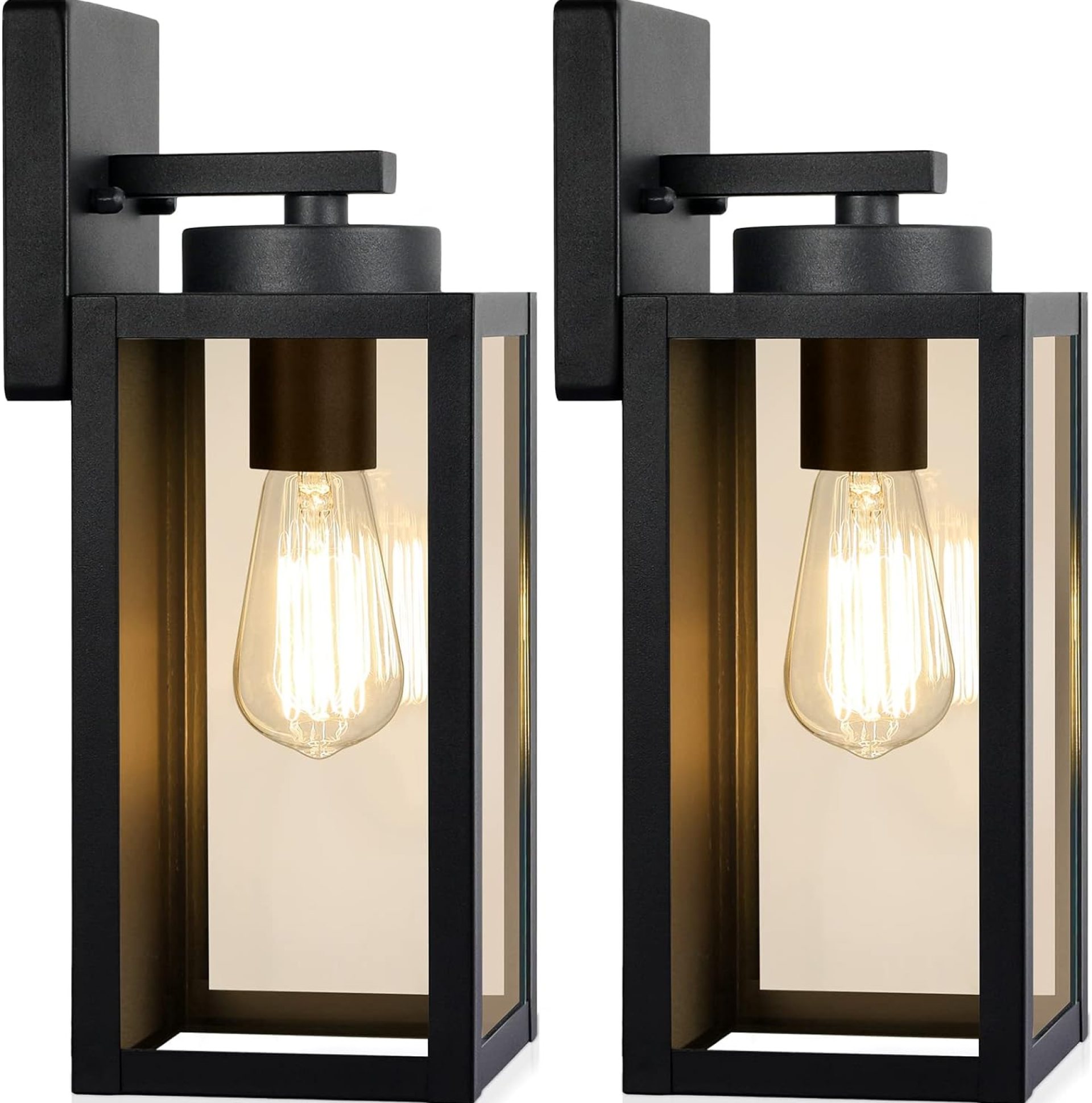 Outdoor Wall Light Fixtures, Exterior Waterproof Lanterns, Porch Sconces Wall Mounted Lighting with E26 Sockets & Glass Shades, Modern Matte Black Wall Lamps for Patio Front Door Entryway, 2-Pack Outdoor Wall Light Fixtures, Exterior Waterproof Lanterns, Porch Sconces Wall Mounted Lighting with E26 Sockets & Glass Shades, Modern Matte Black Wall Lamps for Patio Front Door Entryway, 2-Pack