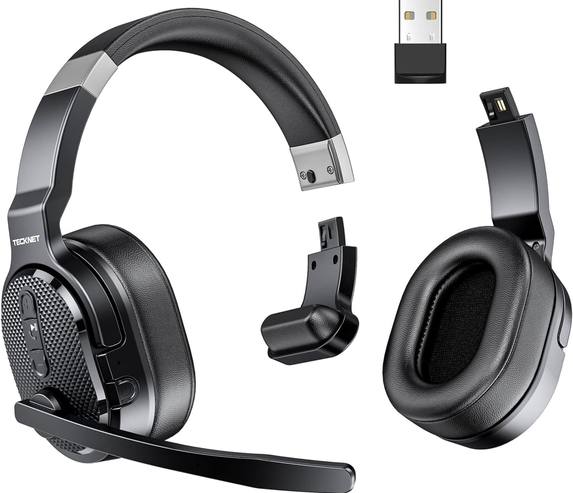 TECKNET Bluetooth Trucker Headset, Single and Dual Ear Wireless Headset with Mic for Work Noise Cancelling, 50Hrs 3 EQ Music Modes Trucker Bluetooth Headphones for PC, Drivers, Office, Call Center TECKNET Bluetooth Trucker Headset, Single and Dual Ear Wireless Headset with Mic for Work Noise Cancelling, 50Hrs 3 EQ Music Modes Trucker Bluetooth Headphones for PC, Drivers, Office, Call Center