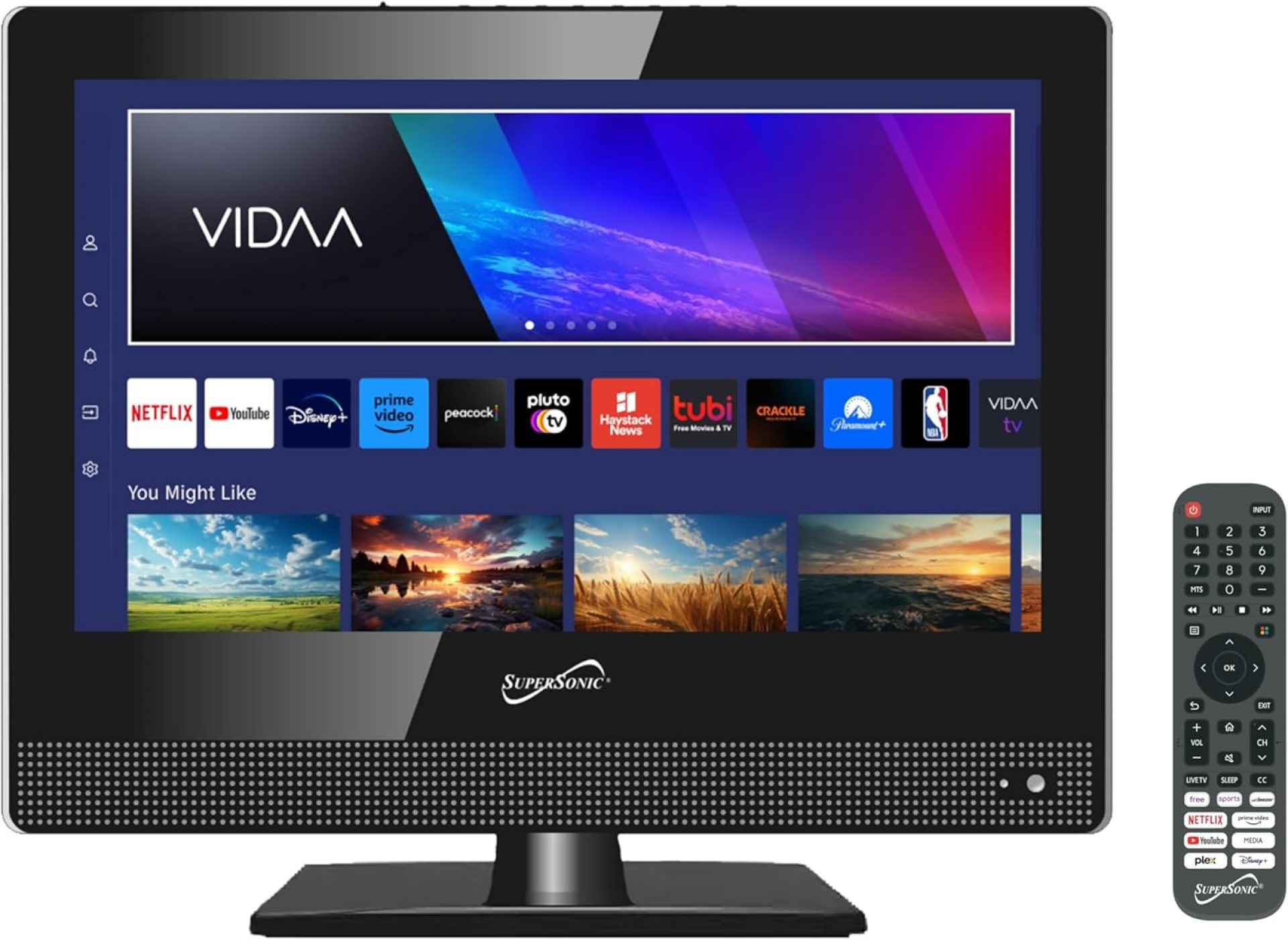 Supersonic SC-1520VTV 15.6 inch Smart AC/DC LED TV, Powered by VIDAA, 1080p, WiFi, Built-in Speakers, USB, 3X HDMI ARC, For Kitchen, RV, Boat, Truck, Playroom, Room, Remote, DC Car Cord INCLUDED-Black Supersonic SC-1520VTV 15.6 inch Smart AC/DC LED TV, Powered by VIDAA, 1080p, WiFi, Built-in Speakers, USB, 3X HDMI ARC, For Kitchen, RV, Boat, Truck, Playroom, Room, Remote, DC Car Cord INCLUDED-Black