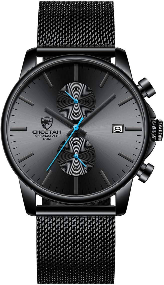 GOLDEN HOUR Mens Watch Fashion Sleek Minimalist Quartz Analog Mesh Stainless Steel Waterproof Chronograph Watches for Men with Auto Date GOLDEN HOUR Mens Watch Fashion Sleek Minimalist Quartz Analog Mesh Stainless Steel Waterproof Chronograph Watches for Men with Auto Date