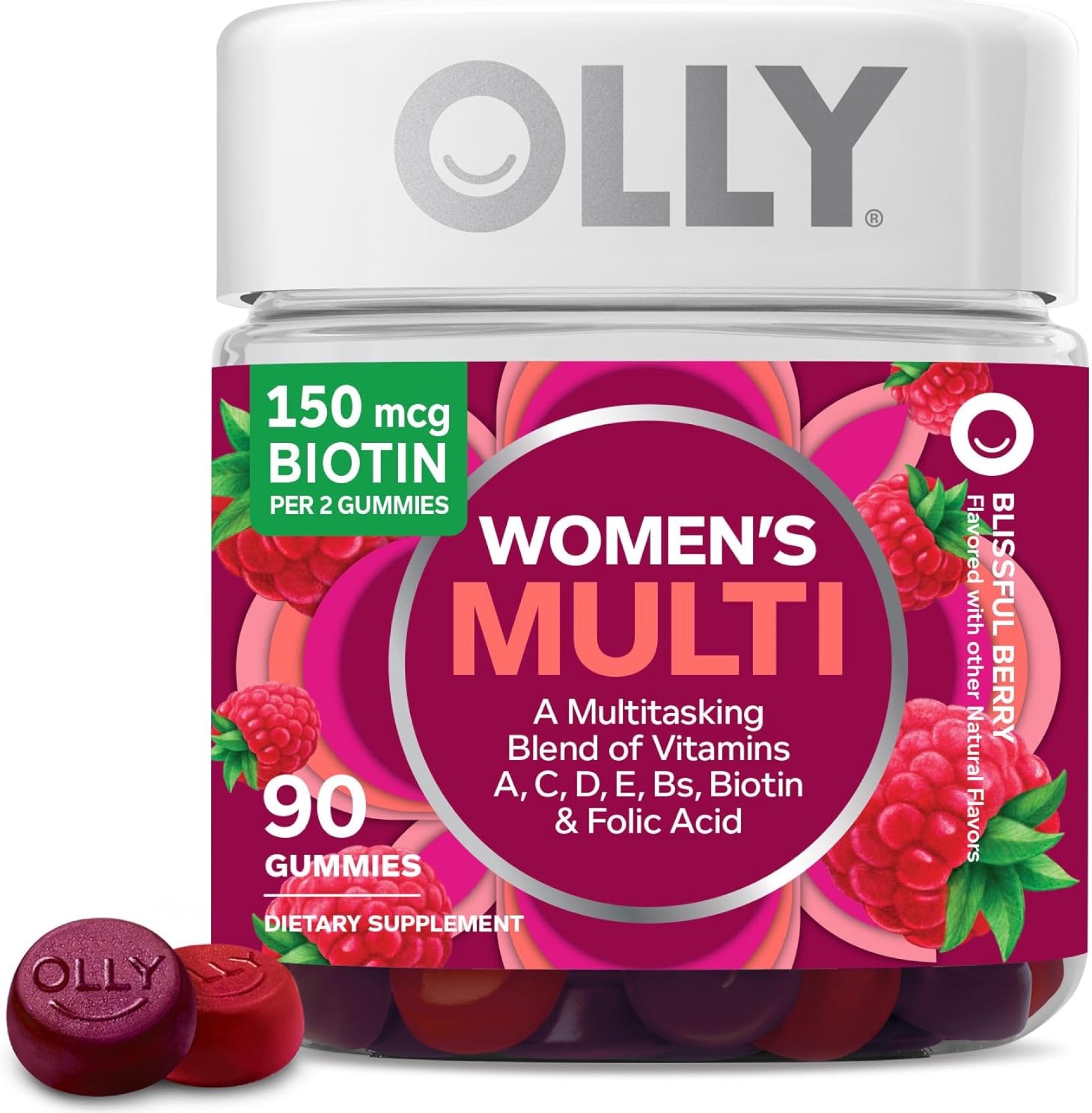 OLLY Women’s Multivitamin Gummy, Vitamins A, D, C, E, Biotin, Folic Acid, Adult Chewable Vitamin, Berry Flavor, 45 Day Supply – 90 Count OLLY Women’s Multivitamin Gummy, Vitamins A, D, C, E, Biotin, Folic Acid, Adult Chewable Vitamin, Berry Flavor, 45 Day Supply – 90 Count