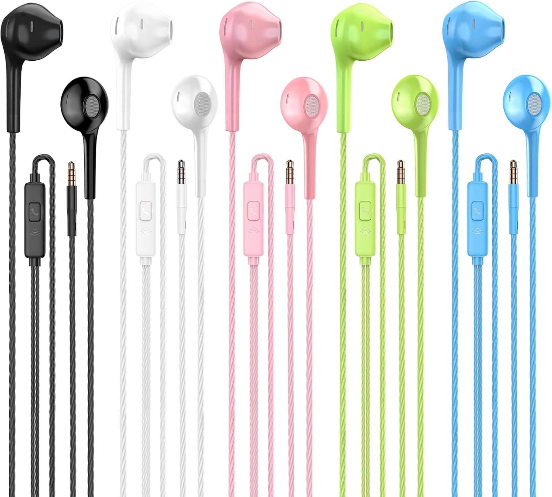 Earbuds Headphones with Microphone Pack of 5, Noise Isolating Wired Earbuds, Earphones with Powerful Heavy Bass Stereo, Compatible with Android, Phone, Laptops, MP3 and All 3.5mm Interface Earbuds Headphones with Microphone Pack of 5, Noise Isolating Wired Earbuds, Earphones with Powerful Heavy Bass Stereo, Compatible with Android, Phone, Laptops, MP3 and All 3.5mm Interface