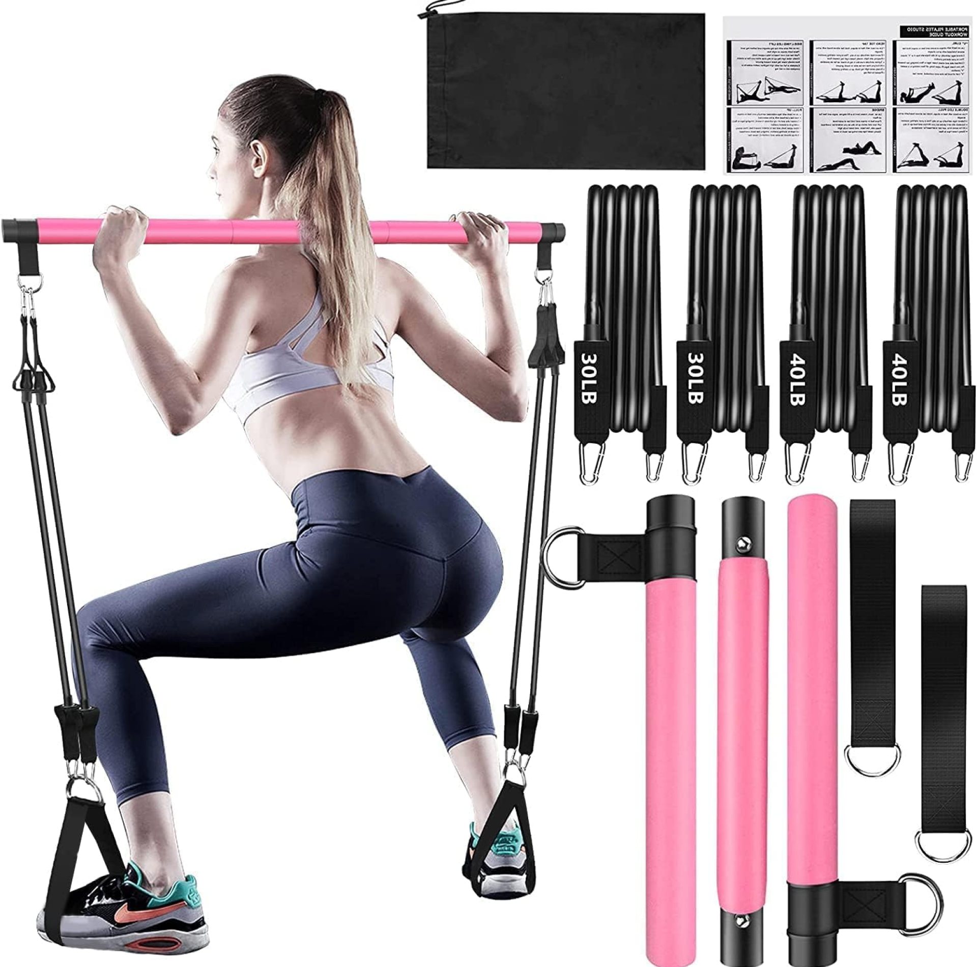 Pilates Bar Kit with Resistance Bands,Pilates Bar with Stackable Bands Workout Equipment for Legs,Hip,Waist and Arm,Exercise Fitness Equipment for Women & Men Home Gym Yoga Pilates Pilates Bar Kit with Resistance Bands,Pilates Bar with Stackable Bands Workout Equipment for Legs,Hip,Waist and Arm,Exercise Fitness Equipment for Women & Men Home Gym Yoga Pilates