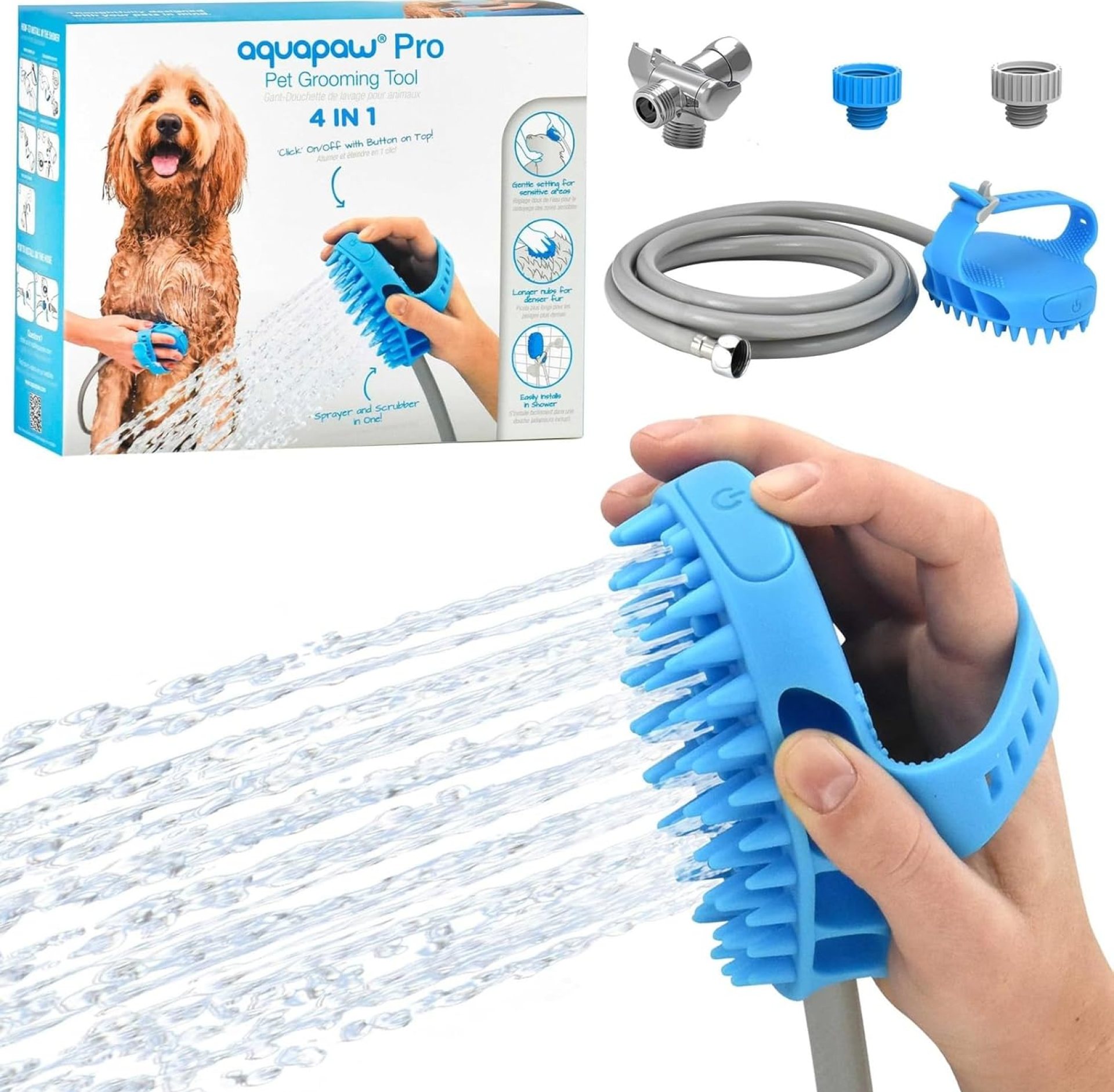 Aquapaw Dog Bath Brush Pro – Sprayer and Scrubber Tool in One – Indoor/Outdoor Dog Bathing Supplies – Pet Grooming for Dogs with Long and Short Hair – Dog Wash with Hose and Dog Shower Attachment Aquapaw Dog Bath Brush Pro – Sprayer and Scrubber Tool in One – Indoor/Outdoor Dog Bathing Supplies – Pet Grooming for Dogs with Long and Short Hair – Dog Wash with Hose and Dog Shower Attachment